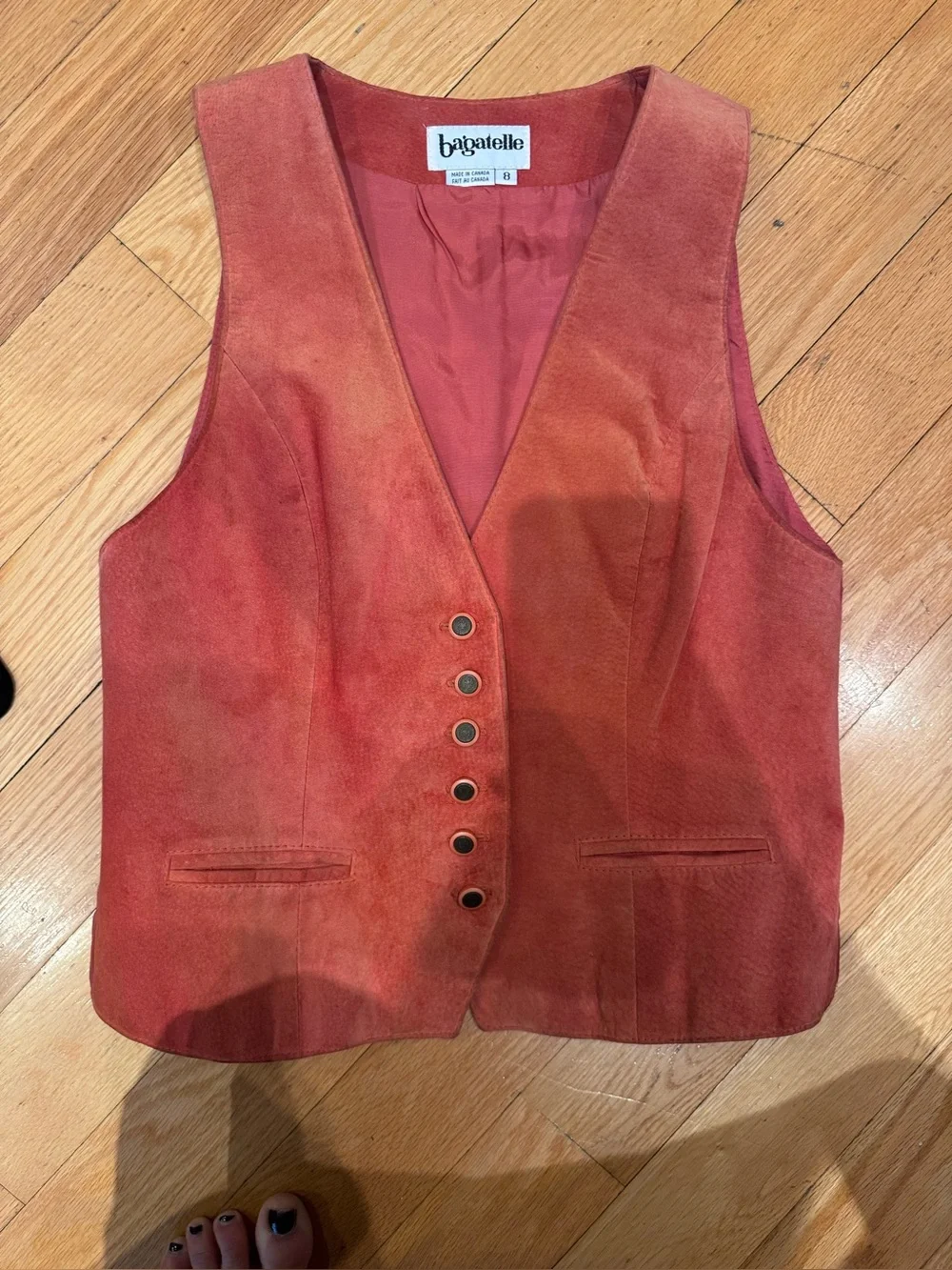 Vintage 1970s Union Made Bagatelle Canada Suede Leather Vest Rust - Picture 2 of 10